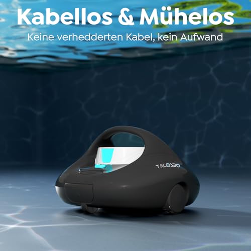 TALOSBO Pleco Se Poolroboter Akku 130 Mins Leistungsstarke Reinigung, Automatischer Kabelloser Poolreiniger Duale Motoren für Flachboden Pool bis zu 80 m²