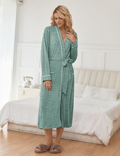 Image of Ekouaer Womens Robe Long Bathrobe Lightweight Soft Knit Kimono Robes Ladies Casual Sleepwear S-3XL