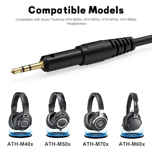 Image of Replacement ATH-M50x Cable Coiled Cord Compatible with Audio Technica ATH-M40x, ATH-M50x, ATH-M70x, ATH-M60x Headphones, 2.5mm to 3.5mm Audio Cord with 6.35mm Adapter