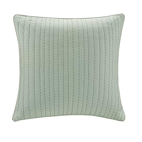 Image of INK+IVY Single 100% Cotton Euro Sham - European Square Decorative Pillow Cover, Hidden Zipper Closure (Cushion NOT Included), Camila, Quilted Seafoam 26 inchx26