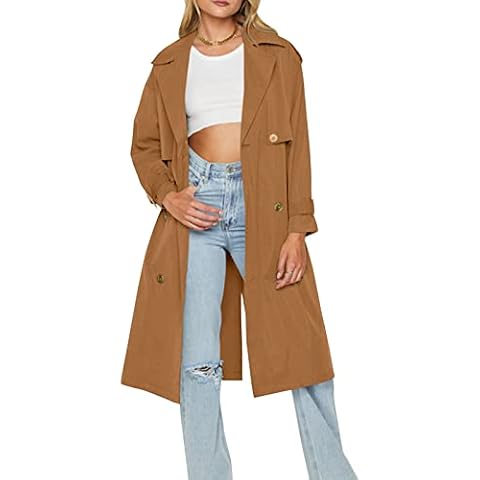 Pepochic Women's Trench Coat Double Breasted Long Windproof Overcoat Classic Lapel Oversized Outerwear with Belt Cover