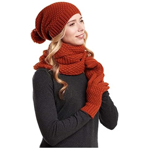 Hilltop Winter Combi Set of Winter Scarf, Matching Knitted Hat, Beanie and Gloves, 3 Pieces, Winter Set, earth, One size Cover