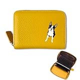 [フェイブ] Fave ボストンテリア 本革 コンパクト 財布 じゃばら式カードケース イエロー フルオープン ギャルソンタイプ 小銭入れ シュリンクレザー 札入れ ラウンドファスナー ボステリ ブルドッグ 犬 ペット f132642-0801