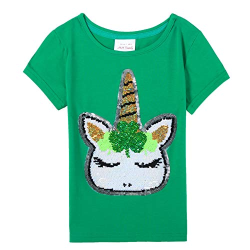 Image of St. Patrick's Day Shirt for Kids Flip Sequin Girls and Boys Green T-Shirt Clothing 4-12 Years