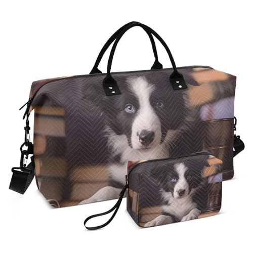 Large Travel Duffel Bag, Border Collie Books Clock Sport Tote Gym Bag, Shoulder Weekender Overnight Bag for Women Men, Carry On Luggage with Toiletry Bag