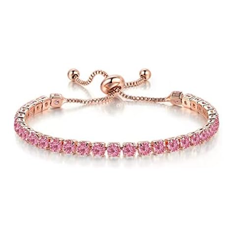 Tennis Chain Rhinestone Beads Slider Bracelet 14K Gold Silver Plated Adjustable Crystal Seed Bracelet for Women Wedding Party Geometric Jewelry Gift-I pink Cover