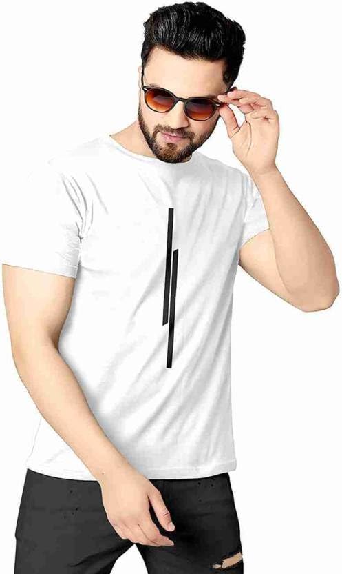 REVIZOMen T-Shirt, Half Sleeves, Round Neck, Polyester Material, 11 Line Theme, Light Weight, Comfortable T-Shirt for Men (Pack of 1)