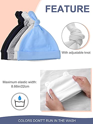 Baby Hats Newborn Knot Beanie No Scratch Mitten Non-Slip Sock For Boys And Girls (White, Gray, Black, Blue, Navy Blue,5 Sets) #TOP4