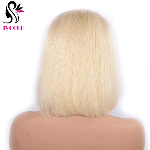 Short European Human Hair Bob Wigs Glueless Full Lace Front Wigs for Women Blunt Bob Cut #613 Lightest Blonde (14inch, Lace Front Wig)