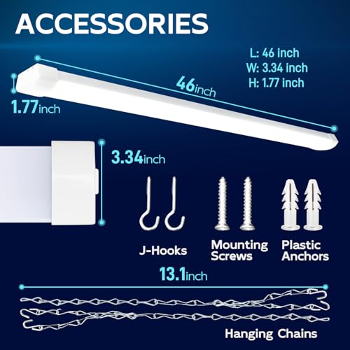 Image of hykolity 4FT 120W LED Shop Light Linkable, 13000lm(400w Equivalent), 5000K Utility Shop Lights for Garages, Workshops, Basements, Hanging or FlushMount, with Power Cord and Pull Chain, ETL, 2 Pack