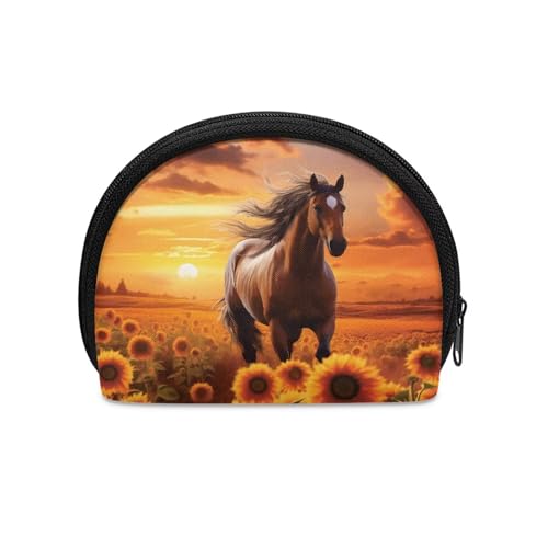 Dolyues Horse Sunset Coin Purse Pouch for Women Sunflower Print Change Pouch Card Holder Small Coin Bag Zipper Pocket Mini Change Wallets3
