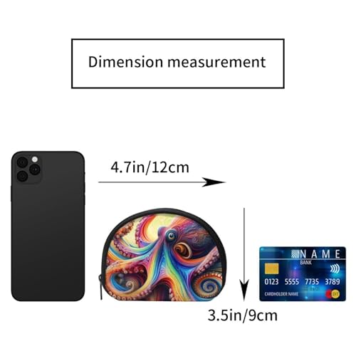 Portable Coin Purse Inkfish-Colorful-Tentacles Mini Zippered Money Pouch Card Holder2