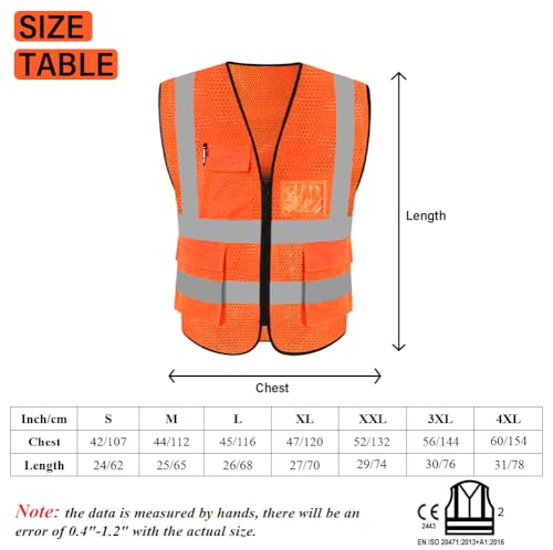 HYCOPROT Sicherheitswesten Warnweste Hohe Sichtbarkeit Reflektierendes Weste Executive Manager Jacke Zip 2 Band Brace (Orange-mesh, S)