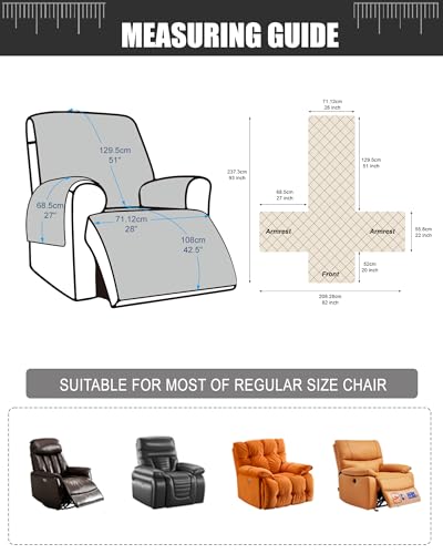 Image of Waterproof Recliner Chair Cover, Oversized Reversible Recliner Chair Covers with Pocket Washable Reclining Chair Covers Furniture Protector for Kids, Pets (28'',Black)