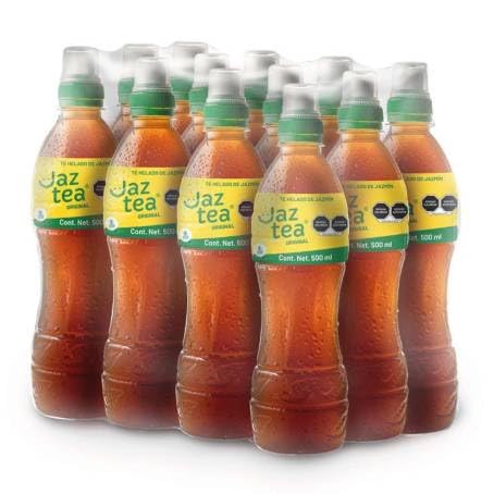 Twelve 500ml bottles of JAZ TEA Original Iced Tea in a pack