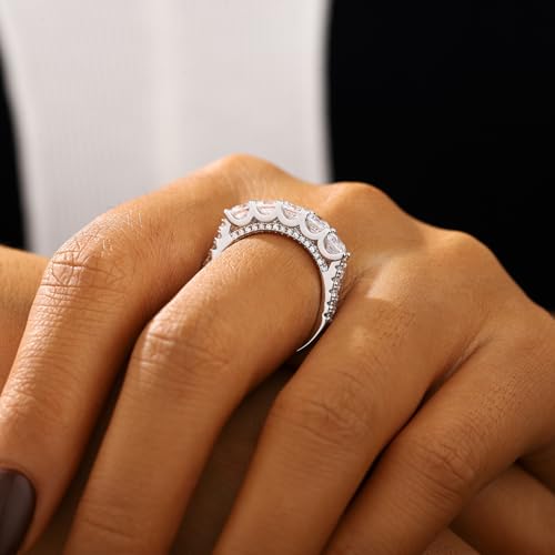 Half Eternity Ring 5A Cubic Zirconia Wedding Band for Women 925 Sterling Silver/Yellow Stacking Ring Size 5-104