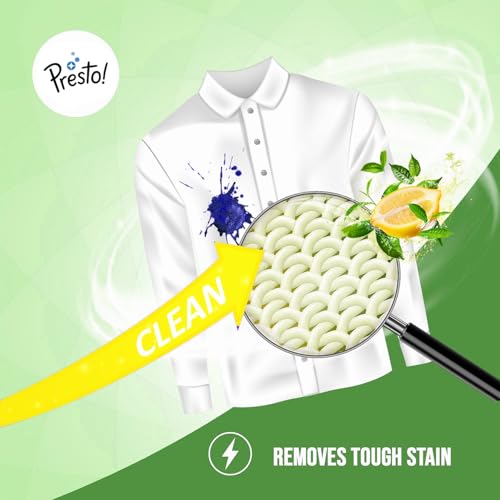 Image of Amazon Brand - Presto! Active Wash Detergent Powder | 10 Kg | Lemon and Mint | Tough On Stains | Gentle On Fabrics