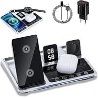 Zureze Station, 4 in 1 Alarm Clock Wireless Charger Stand, Liftable Zureze Charging Station, Home Charging Station for Multiple Devices, Phone, Smart Watches (Silver)