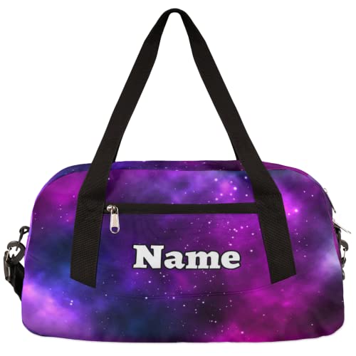 Universe Galaxy Custom Name Kids Duffel Overnight Bag for Little Boys Girls Teen, Galaxy Tie Dye Pattern Personalized Small Gym Sport Duffel Bag, Customized Kids Gifts