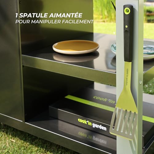 Cook’in Garden – Set magnetischer Utensilien, 3-teiliges Set mit Spachtel, Gabel und Zange aus Edelstahl mit Soft-Touch-Griff, magnetisch für bessere Aufbewahrung und Nutzung