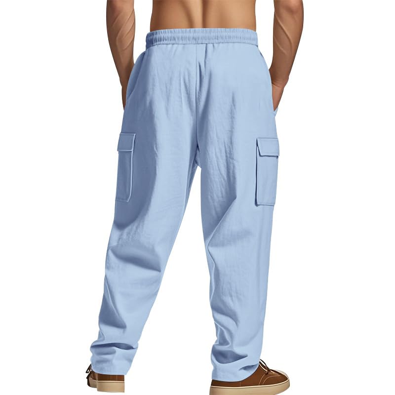 Comfort Trendy Pants for Men Casual Summer Beach Elastic Waist Sweatpants Drawstring Lightweight Vacation Trousers3