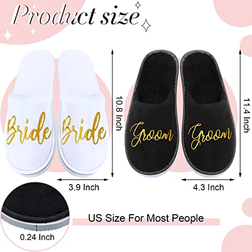 Janmercy 2 Pairs Wedding Groom Bride Slippers for Wedding Personalized Slippers Shower Bridal Party Gifts, White and Black(Bride Style)2