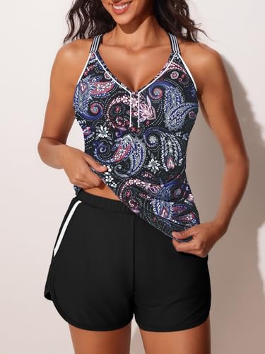 Tankini modeste Summer Mae avec short gainant taille 16 imprimé noir