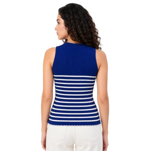 Image of Kalt Womens Knitted, Ribbed Cotton Fitted Sleeveless Round Neck Cami Tank Top