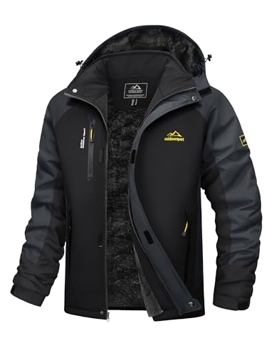 MAGCOMSEN Men's Winter Ski Jacket Sonw Work Insulated Fleece Jackets Cold Weather Warm Snowboard Waterproof Parka Raincoat Grey, L