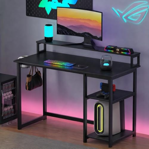 Image of Study Table with Monitor Stand| Small Home Office Desk with Ergonomic Monitor Stand| Reversible Computer Desk| Modern Study Desk| Laptop Desk| Black| 150x60x75 CM