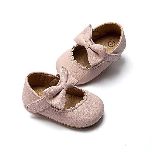 Meckior Infant Baby Girls Soft Sole Bowknot Princess Wedding Dress Mary Jane Flats Prewalker Newborn Light Baby Sneaker Shoes