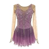 Nnnnydjy Women's Long Sleeve Figure Skating Dress Girls' Ice Roller Skating Competition Costume Art Gymnastic Leotard Wear,Purple,XXXL