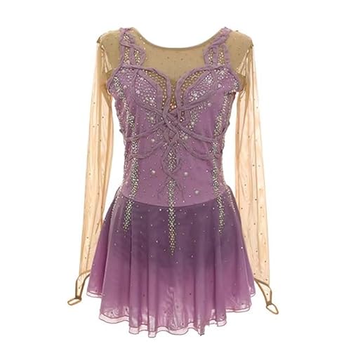 Nnnnydjy Women's Long Sleeve Figure Skating Dress Girls' Ice Roller Skating Competition Costume Art Gymnastic Leotard Wear,Purple,XXXL