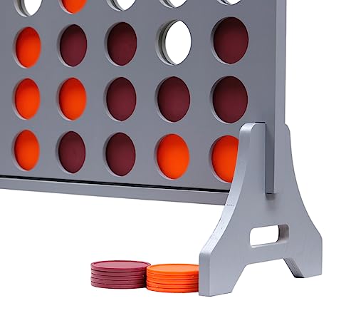 Image of Giant 4 in a Row Game for Family & Adults - Tailgating Pros Jumbo Grey Wooden Four in a Row Indoor & Outdoor Yard Game for Family Party Fun, Portable Activities for Patio, Backyard, and Camping