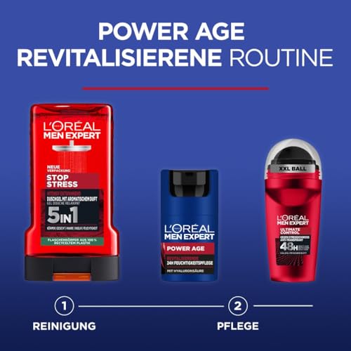 L’Oréal Men Expert Duschgel und Shampoo für Männer, Duschbad zur Reinigung von Körper, Haar und Gesicht, Herren Körperpflege für langanhaltende Frische mit aromatischem Duft, Stop Stress, 1 x 250 ml
