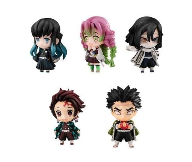 Image of Trunkin Demon Slayer Hashira Mitsuri Tengen Muichiro Obanai Sanemi Mascot Chibi Small Action Figures Set of 5 Model B Anime Figurines - 8.5 Cms