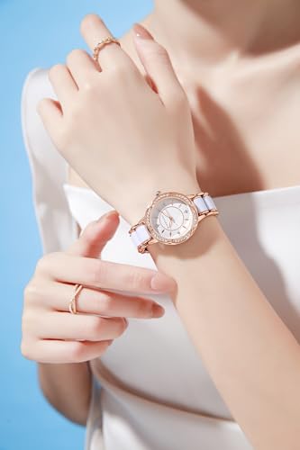 Image of Giordano Flower Case Watch for Women with Crystal-Studded Bezel, Diamond Hour Markers & Dual Tone Stainless Steel Strap