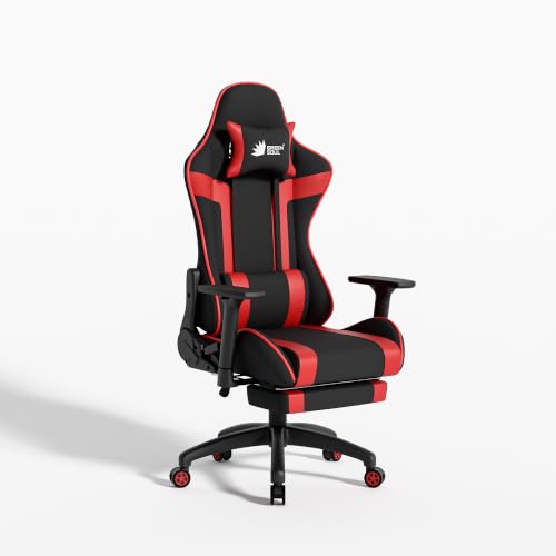 Image of Green Soul Raptor Pro Racing Edition | Ergonomic Gaming Chair with Massager & Legrest | Premium Fabric | 3D Armrest | Adjustable Neck & Lumbar Pillow | 3 Year Warranty (Black & Red)
