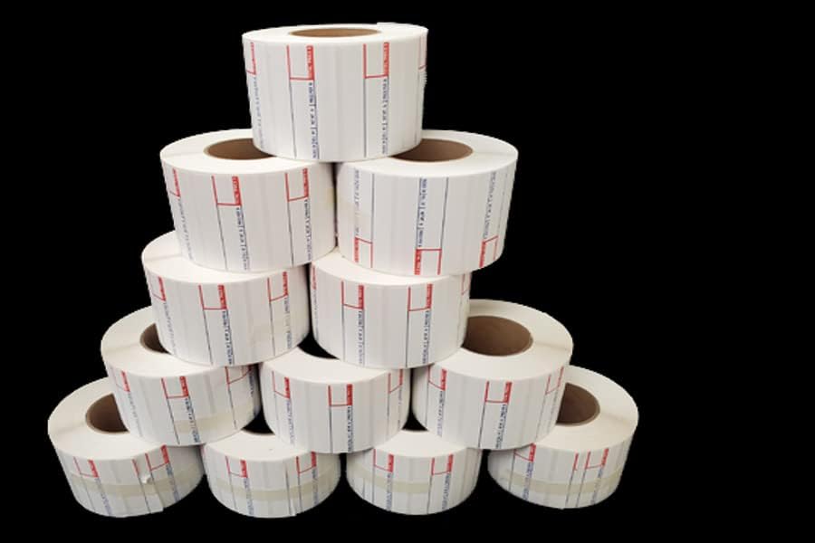 Aquos CAS Scale Labels Roll – White Label Roll for CAS Scales | Thermal Printer Stickers | Self Stick Deli Scale Labels for Food & Meat Packaging (24 Rolls, 8000)