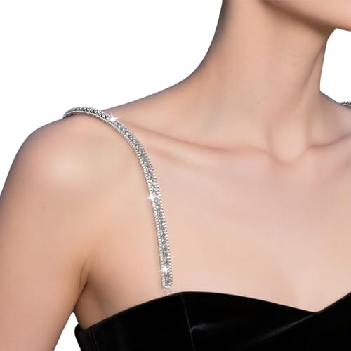 Aysatogc 1Pair Rhinestone Bra Straps Rhinestones Bra Shoulder Chain for Wedding Prom Crystal Underwear Chain Bridal Wedding Dress Bra Shoulder Chains for Women Dress Accessories Jewelry