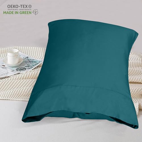 Image of ROYALE LINENS 300 Thread Count 100% Long Staple Combed Cotton Pillowcases Set of 2 - Ultra Soft - Standard Bed Pillow Cover - 20 inchx26 inch - Breathable, Cool & Crisp Percale Teal Pillow Cases (Std, Teal)