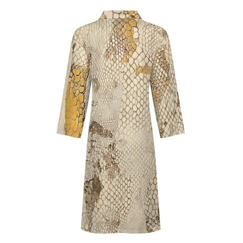 Golden Snake Skin Textures Bath Robes Knee Length Loungewear Long Sleeved Bathrobe Lightweight Nightgown4