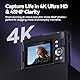 Digitalkamera 4K Kamera Fotokamera 48MP: 3 Zoll 180° Flip-Bildschirm Digital Kamera für Vlog - Vintage Fotokamera Kinder - Autofocus Camera - Geschenke für Teenager Junge Mädchen 8-16 Jahre Schwarz