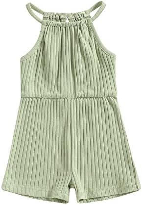 CREAIRY Infant Toddler Baby Girl Outfits Knitted Romper Sleeveless Jumpsuit Ribbed Overalls Shorts Summer Clothes (Green, 2-3 Years)