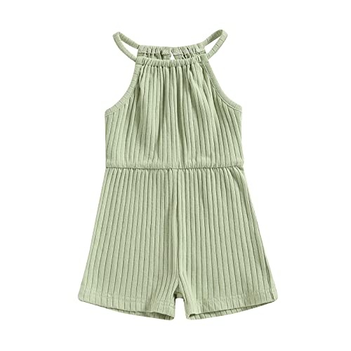 Maemukilabe Toddler Baby Girl Sleeveless Romper Clothes Short Overalls Solid Color Jumpsuit 1Pcs Bodysuit Summer Outfits (Green, 12-18 Months) #TOP16