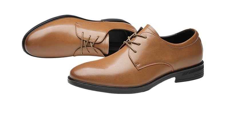 HOOENG Formal Dress Shoes for Men Lace Up Round Toe Vegan Leather Solid Color Derby Shoes Rubber Sole Resistant Non Slip Party(Color:Brown,Size:10)4