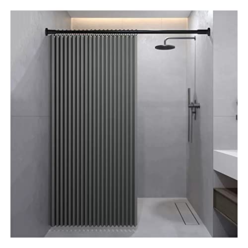 Juego de cortina de ducha plegable con ojales de metal, impermeable, pantalla de tela de privacidad para el hogar y hoteles, gris, 130 x 200 cm