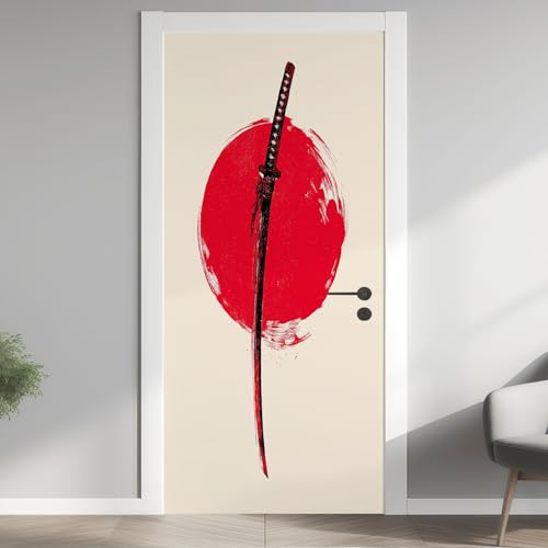 Japonais Sticker Mural, Autocollants De Porte Muraux Décoration Poster Murale, Oriental Stickers de Porte Imperméable Vinyle 90x200 cm