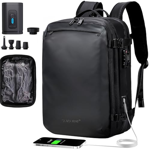 Airback Backpack, Vacpack Travel 60L Expandable, Carry On with Airbag, Vacuum Water Resistant & TSA Anti Theft (With Air Pump)