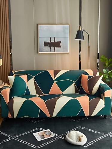 Image of Universal 3 Seater Sofa Cover with Elasticity, Protective, Stretchable, Spandex & Polyester Sofa Slipcover (3 Seater, 185cm * 230cm) (Green-Check)